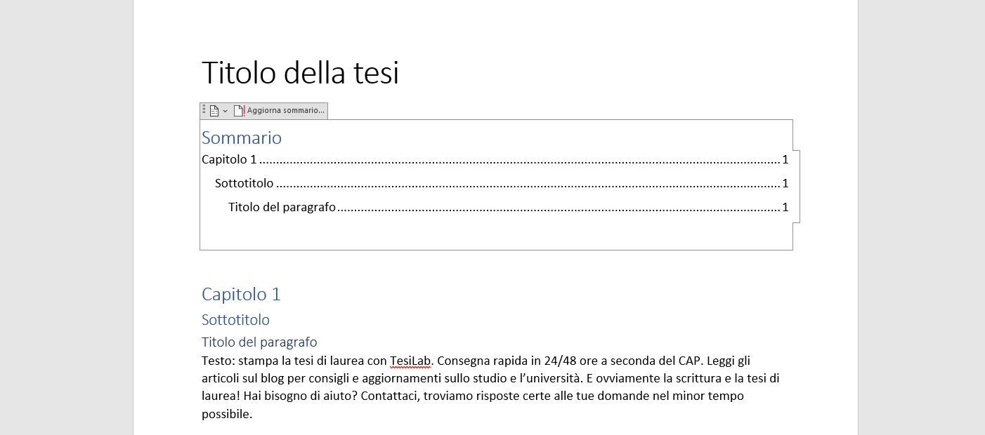 Come scrivere lindice in automatico con Word per la tesi di laurea