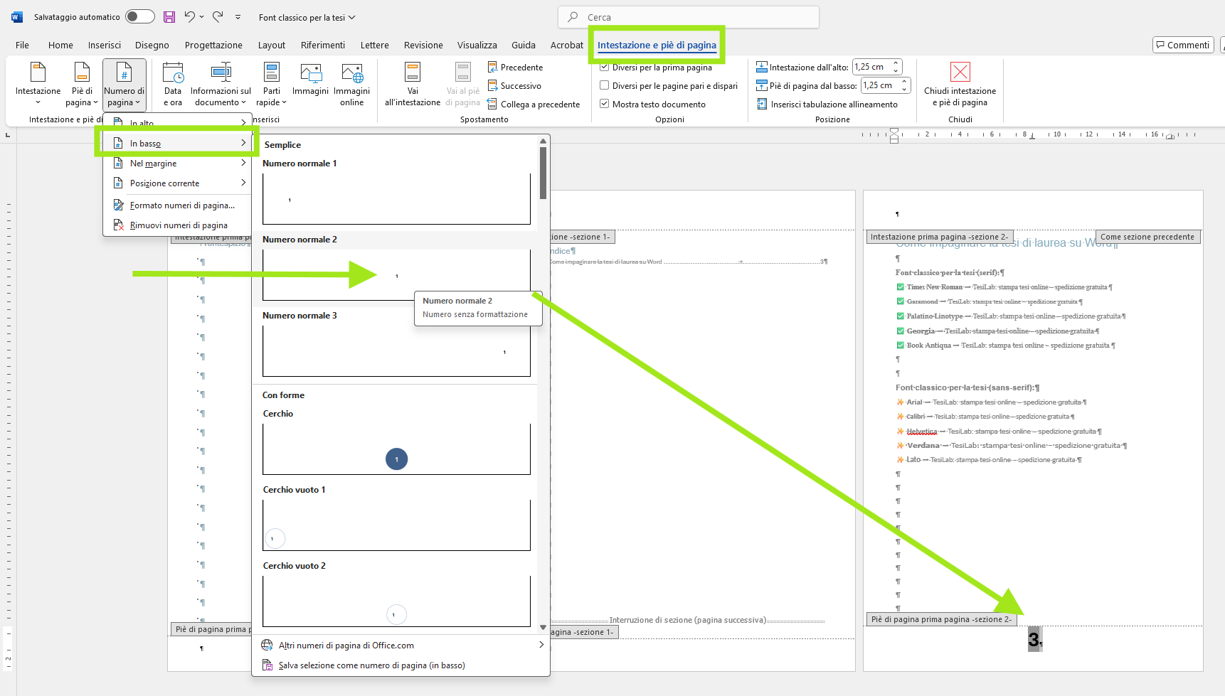 Come impaginare la tesi con Word per stampare esempi pratici - numero di pagina 3