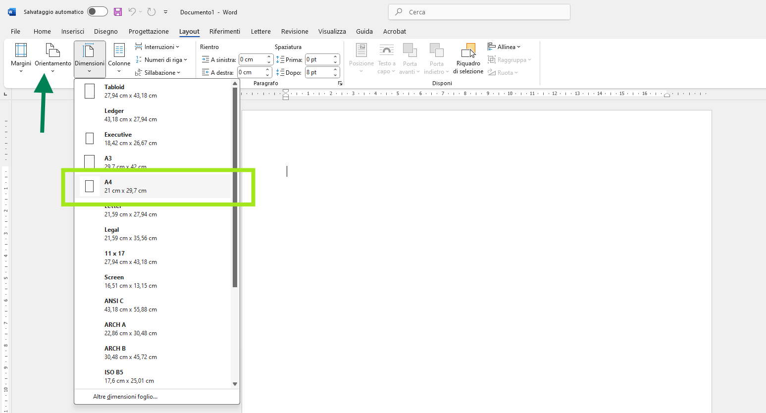 Impaginare la tesi su Word - Come impostare dimensione A4 tesi e modificare orientamento della pagina